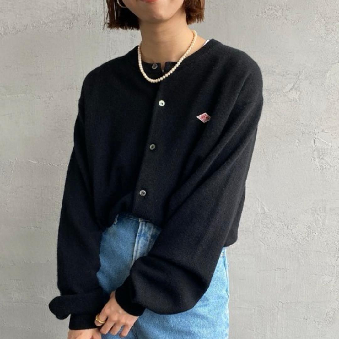 美品♡ ダントン ラムウール クルーネックニットカーディガン ブラック 36