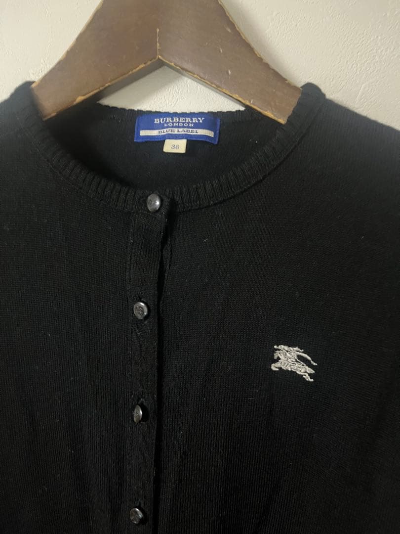 BURBERRY LONDON BLUE LABEL 黒カーディガン 38 ロゴ