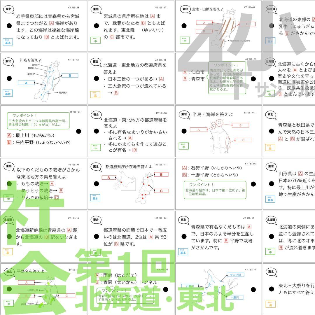 中学受験 暗記カード【4年下 社会・理科1-4回】 予習シリーズ 組み分け対策