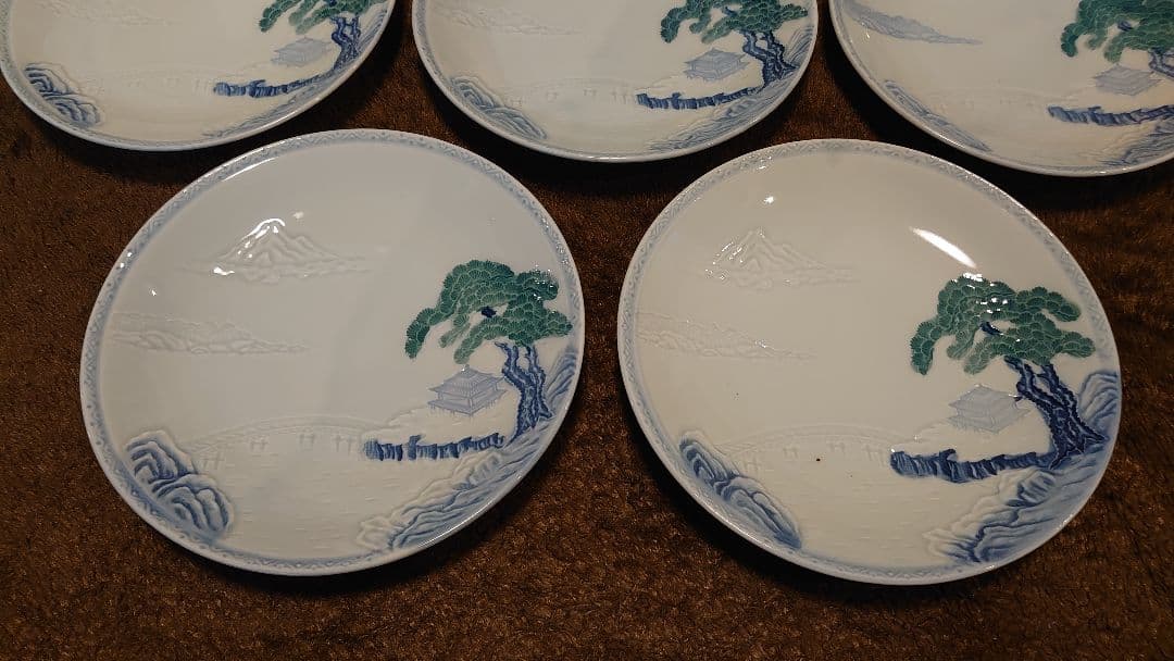 古伊万里　伊万里　色絵　富士山　中皿　菓子皿　５客