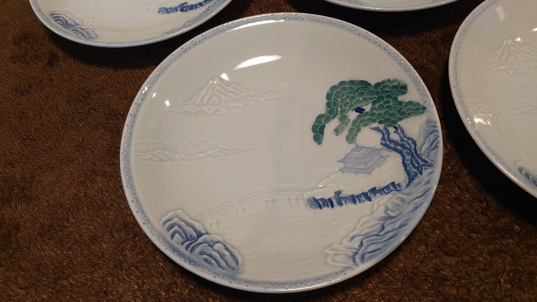 古伊万里　伊万里　色絵　富士山　中皿　菓子皿　５客