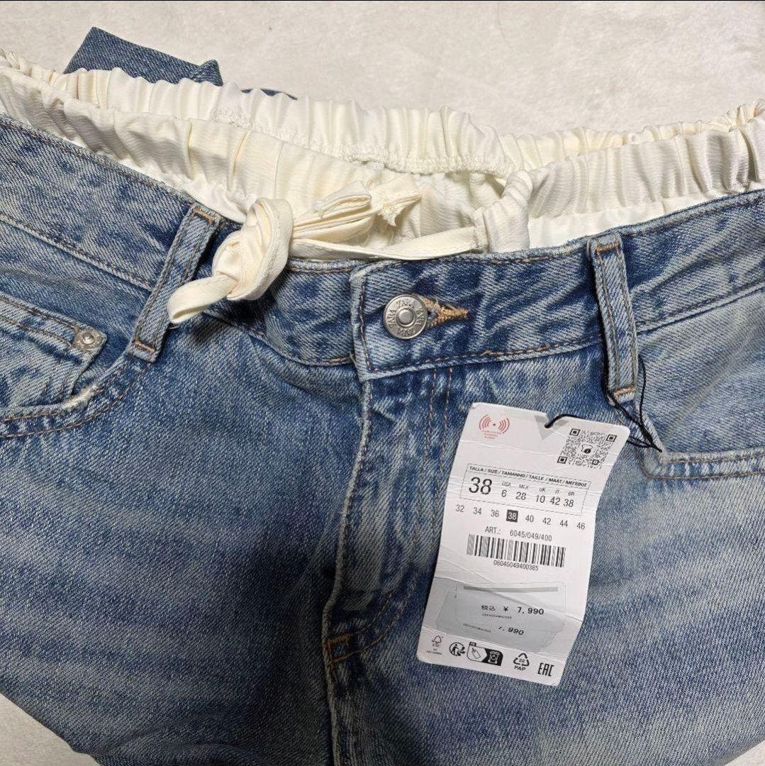 ZARA TRF WIDE-LEG コントラスト サテン デニム ミッドライズ