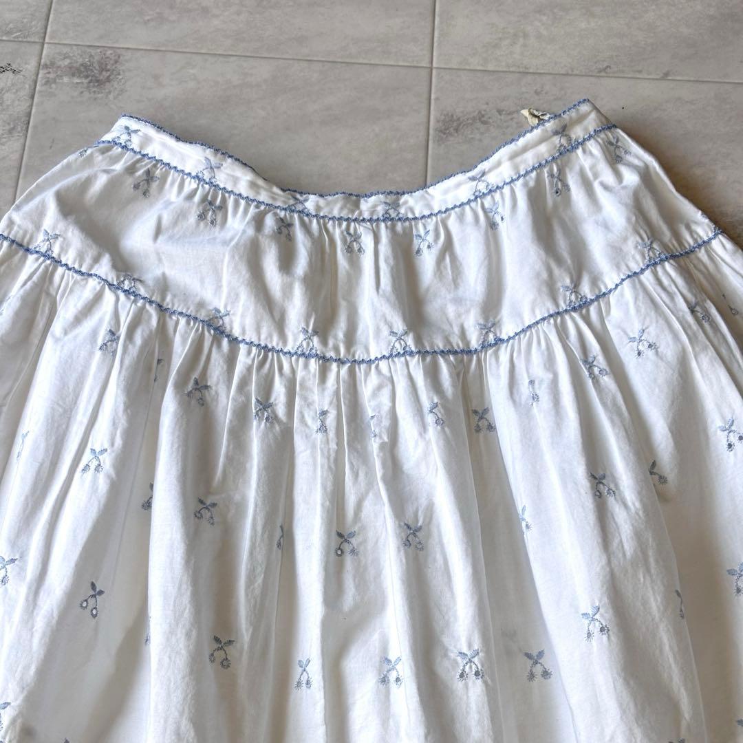 【極美品】ピンクハウス さくらんぼ刺繍 ロングフレアスカート コットン レース