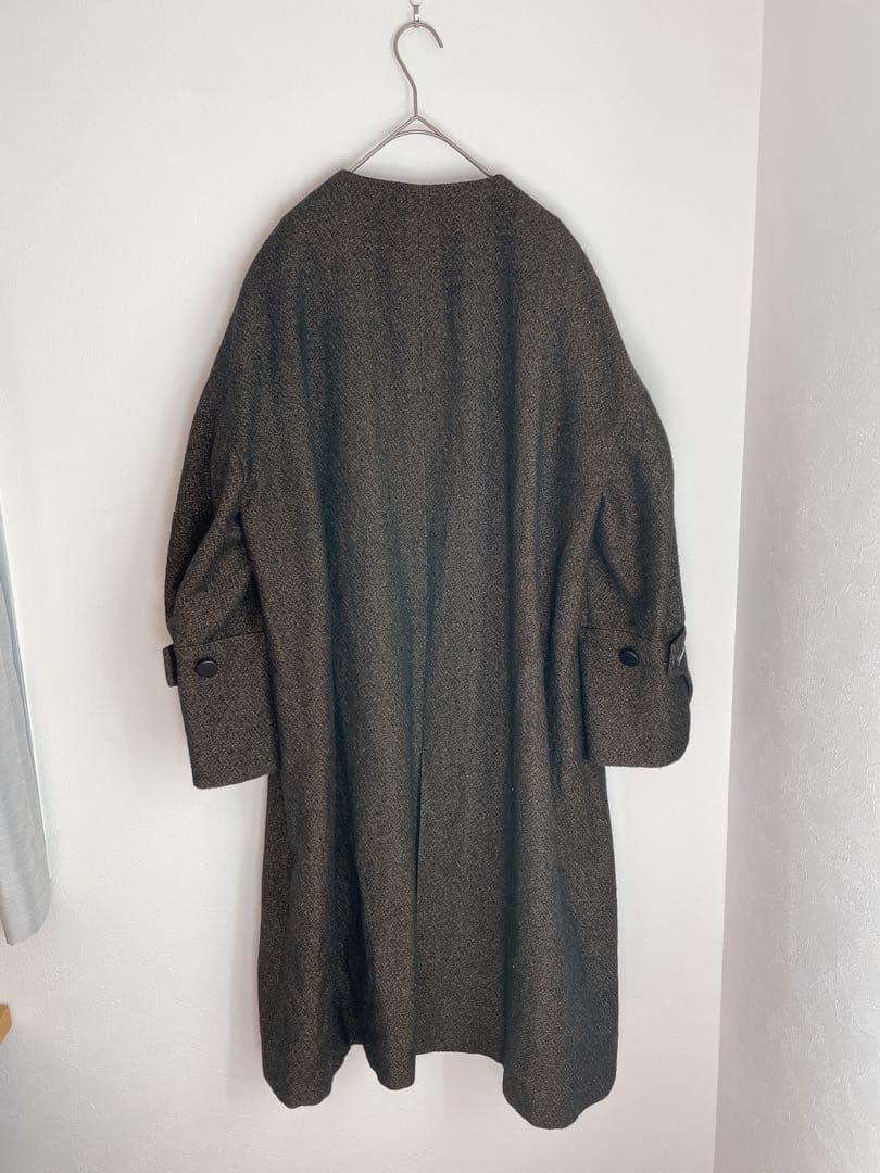 美品 ENFOLD エンフォルド ウールリネン オーバーコート ノーカラー 36