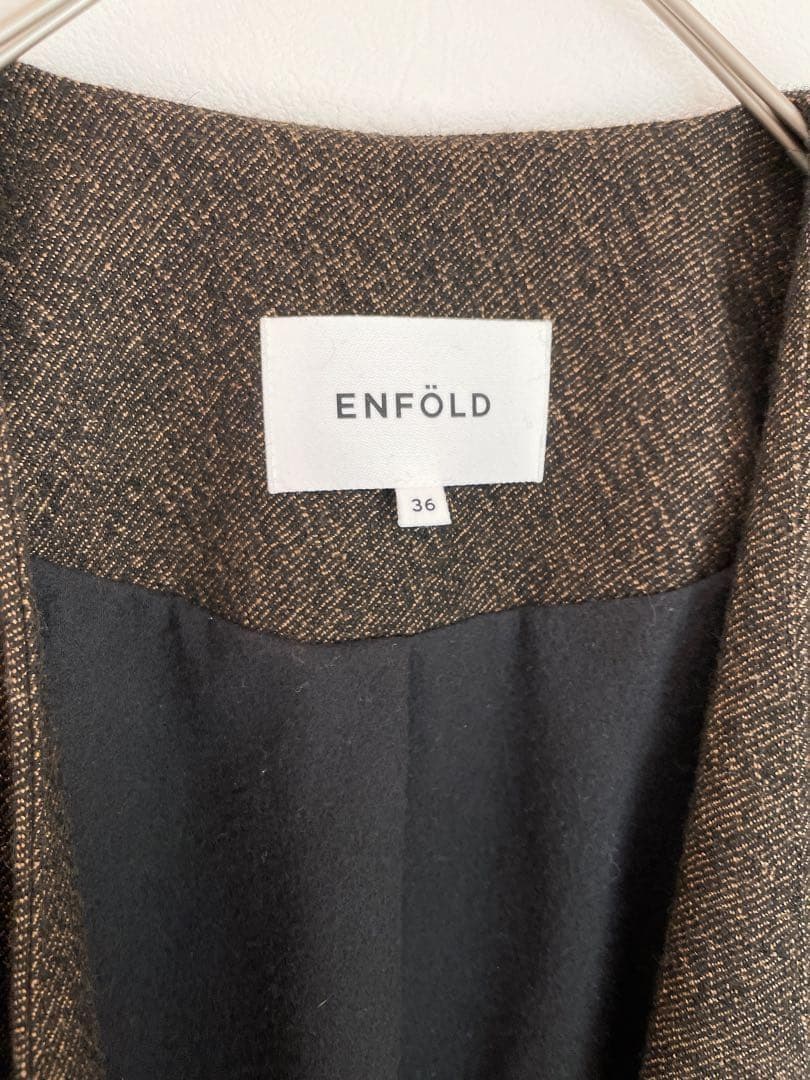 美品 ENFOLD エンフォルド ウールリネン オーバーコート ノーカラー 36