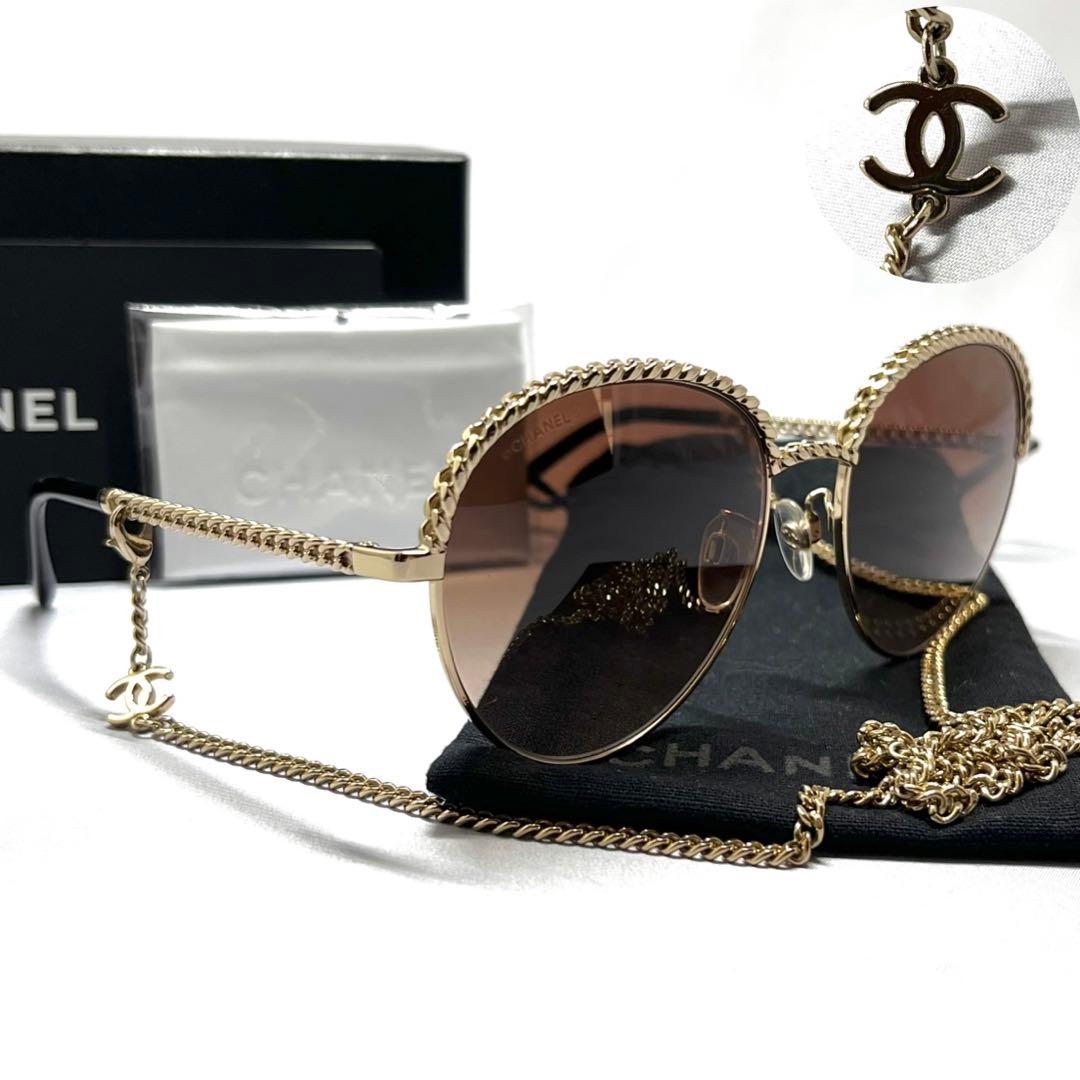 【付属品付き】CHANEL シャネル ココマーク チェーン サングラス ゴールド