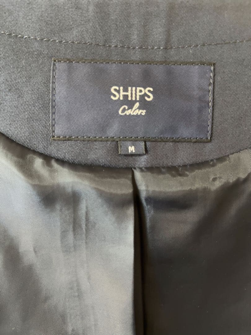 SHIPS シップス ノーカラーコート ネイビー Mサイズ【美品】