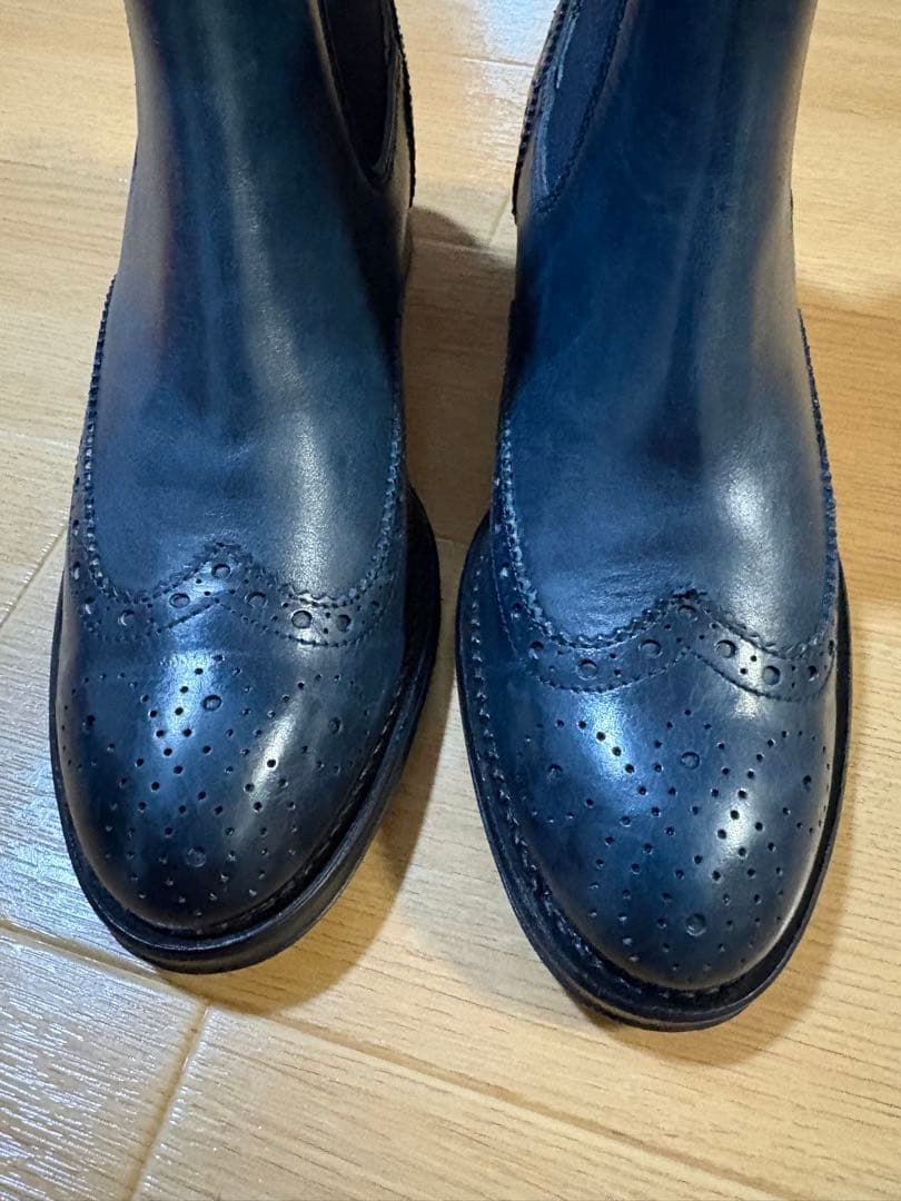 未使用に近い　アドルフォカーリ　ブーツ　サイドゴアブーツ　アンティークネイビー