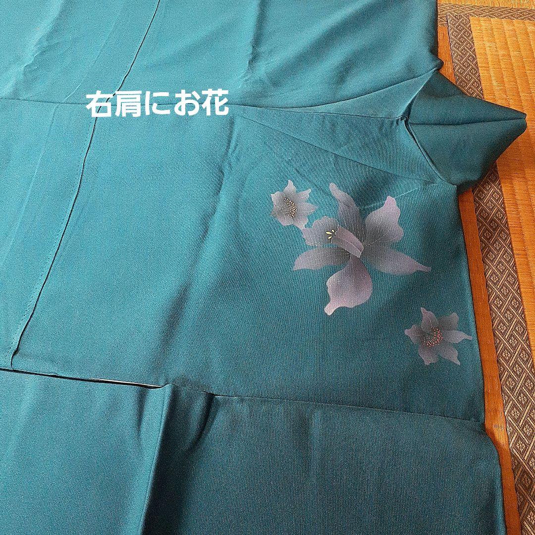 【新品】振り袖　お着物　正絹　　 深いグリーンブルー×カトレアの花