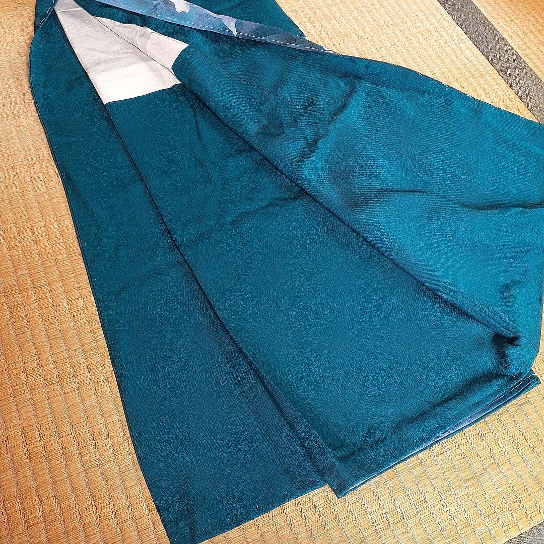 【新品】振り袖　お着物　正絹　　 深いグリーンブルー×カトレアの花