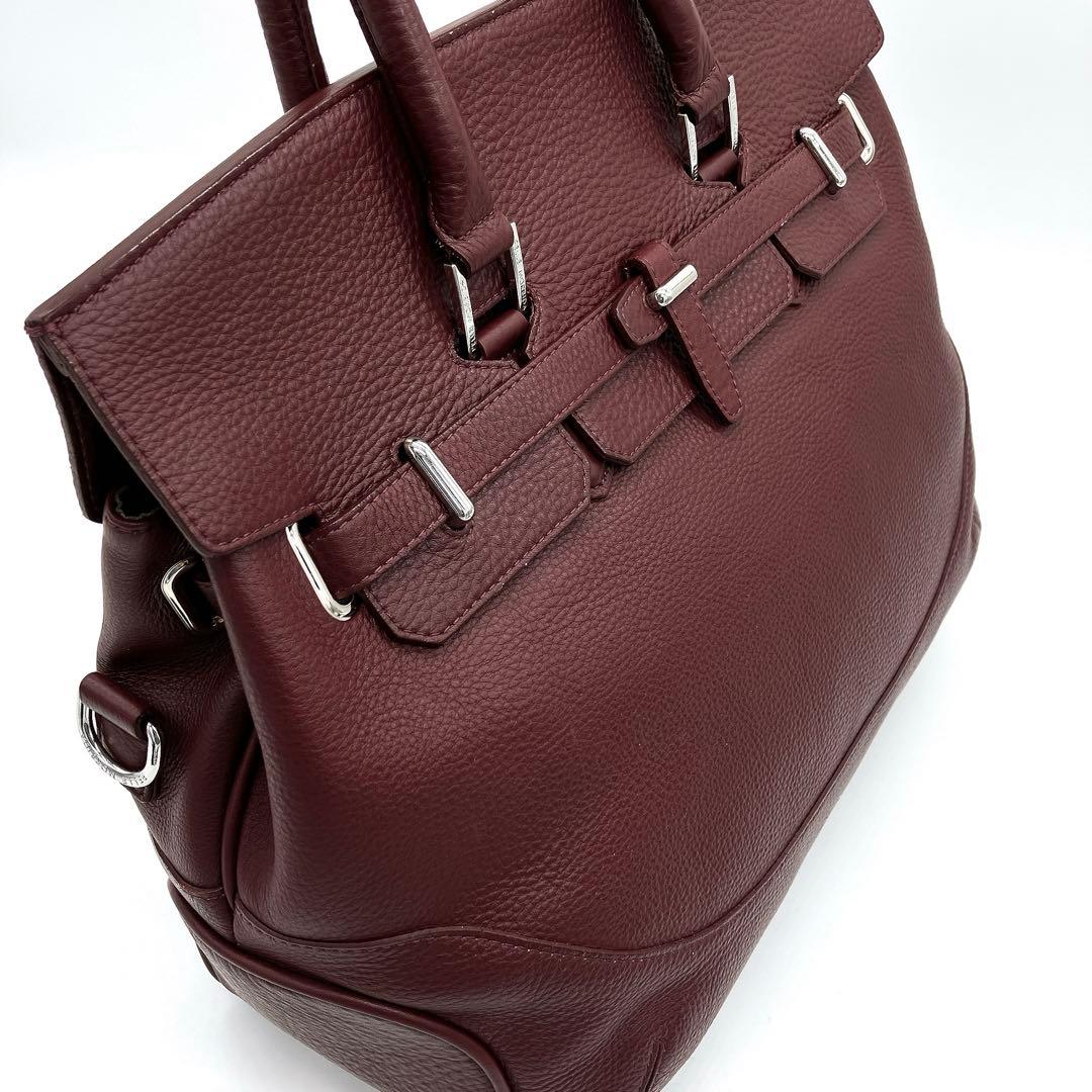 美品【PELLE MORBIDA】ボストンバッグ　シルバー金具　レザー　ボルドー