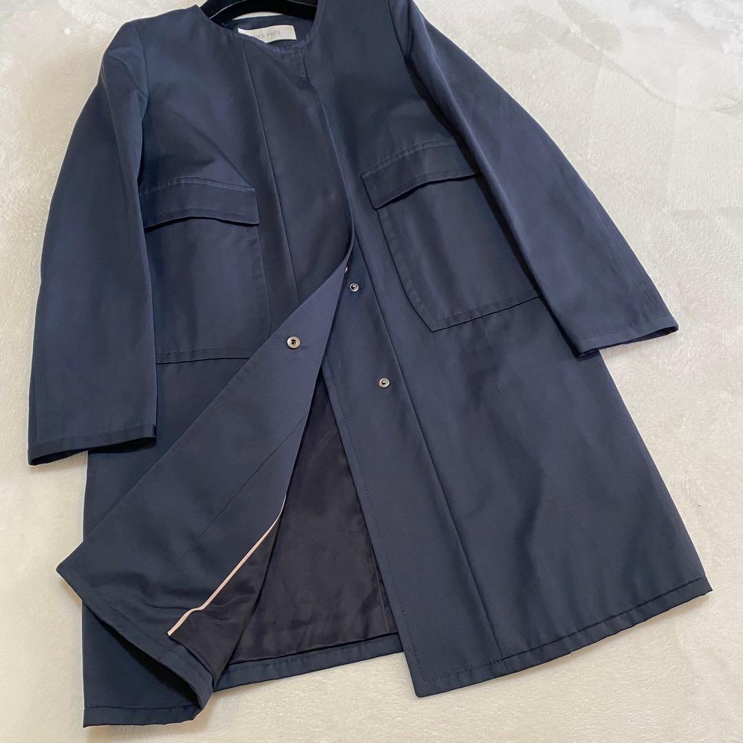 美品★トゥモローランドDES PRÉS ノーカラーコートネイビー　サイズ1