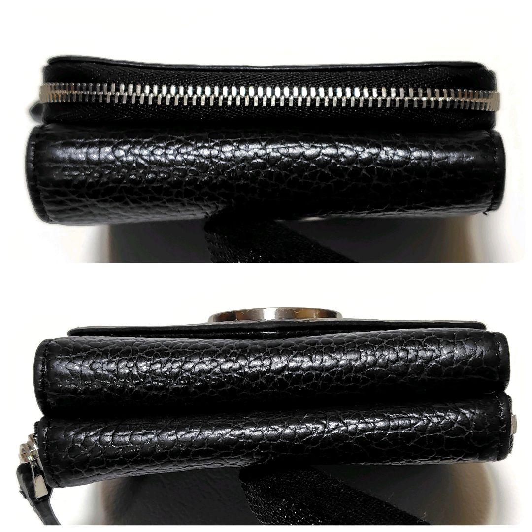 【美品・箱付き】　アニエスベー　折り財布　黒　シボ革　金具ロゴ　シンプル