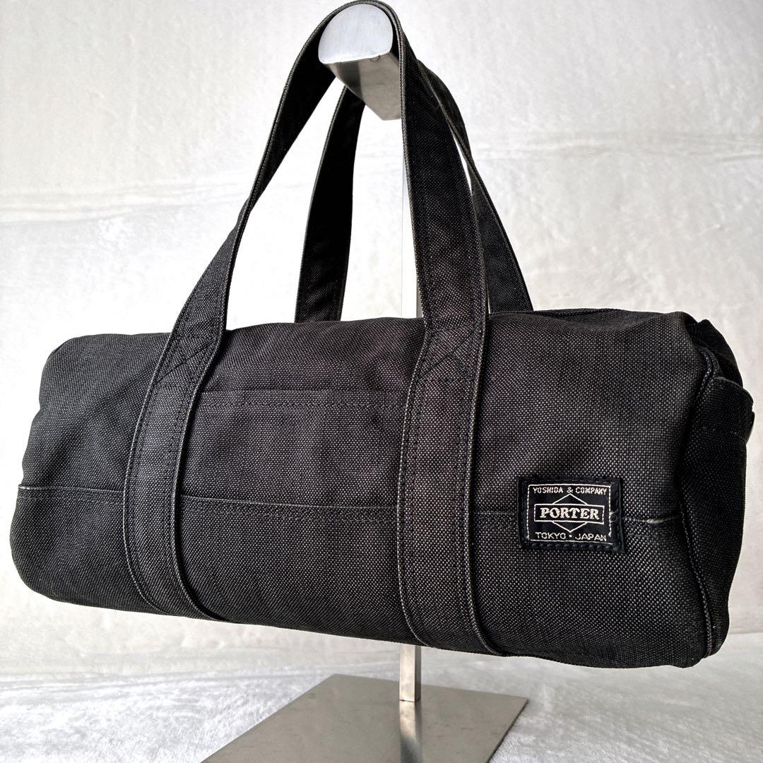 美品 ポーター PORTER スモーキー ミニボストン ドラムバッグ 黒 デニム