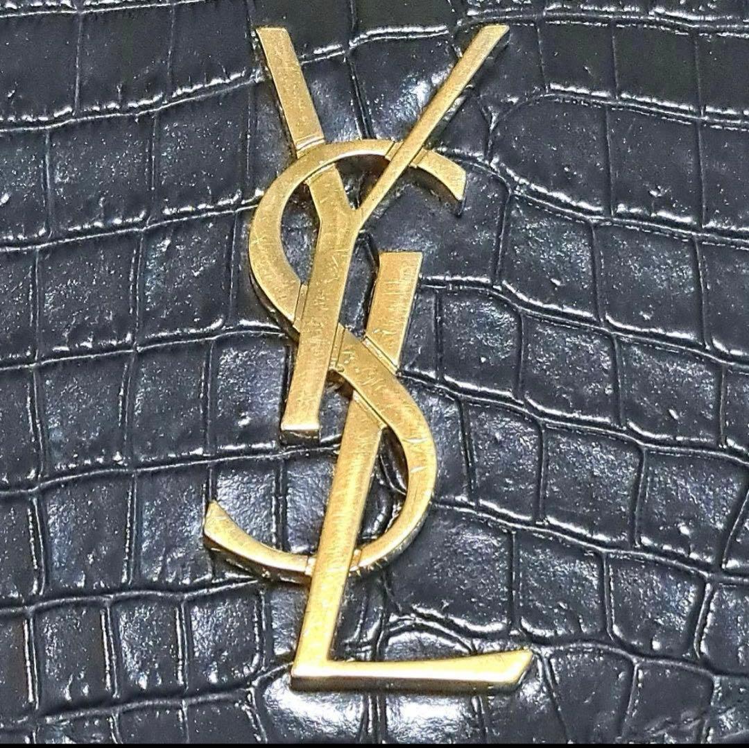 美品　SAINT LAURENT クロコブラック二つ折り財布