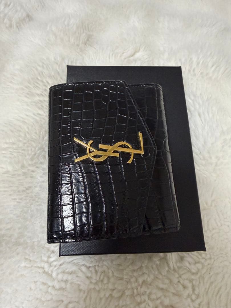 美品　SAINT LAURENT クロコブラック二つ折り財布