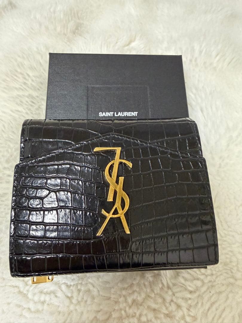 美品　SAINT LAURENT クロコブラック二つ折り財布