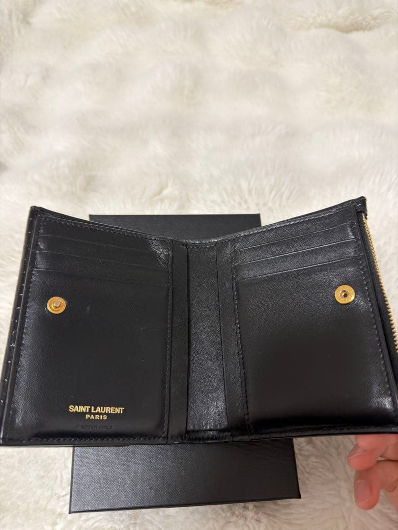 美品　SAINT LAURENT クロコブラック二つ折り財布