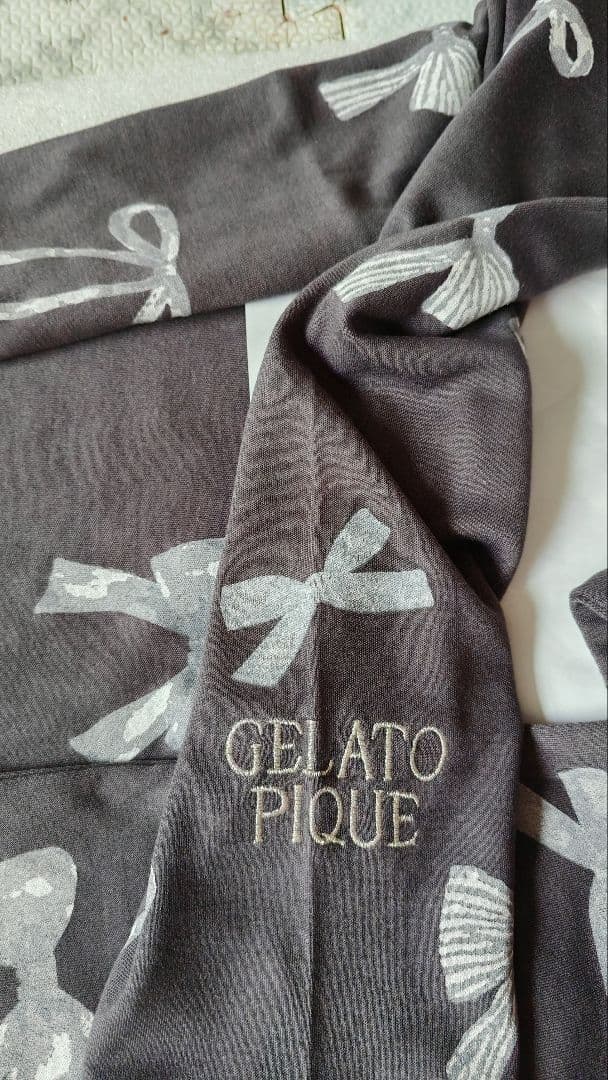 ジェラピケ　gelatopiqué ルームウェア　リボン柄 黒　　　 19-33