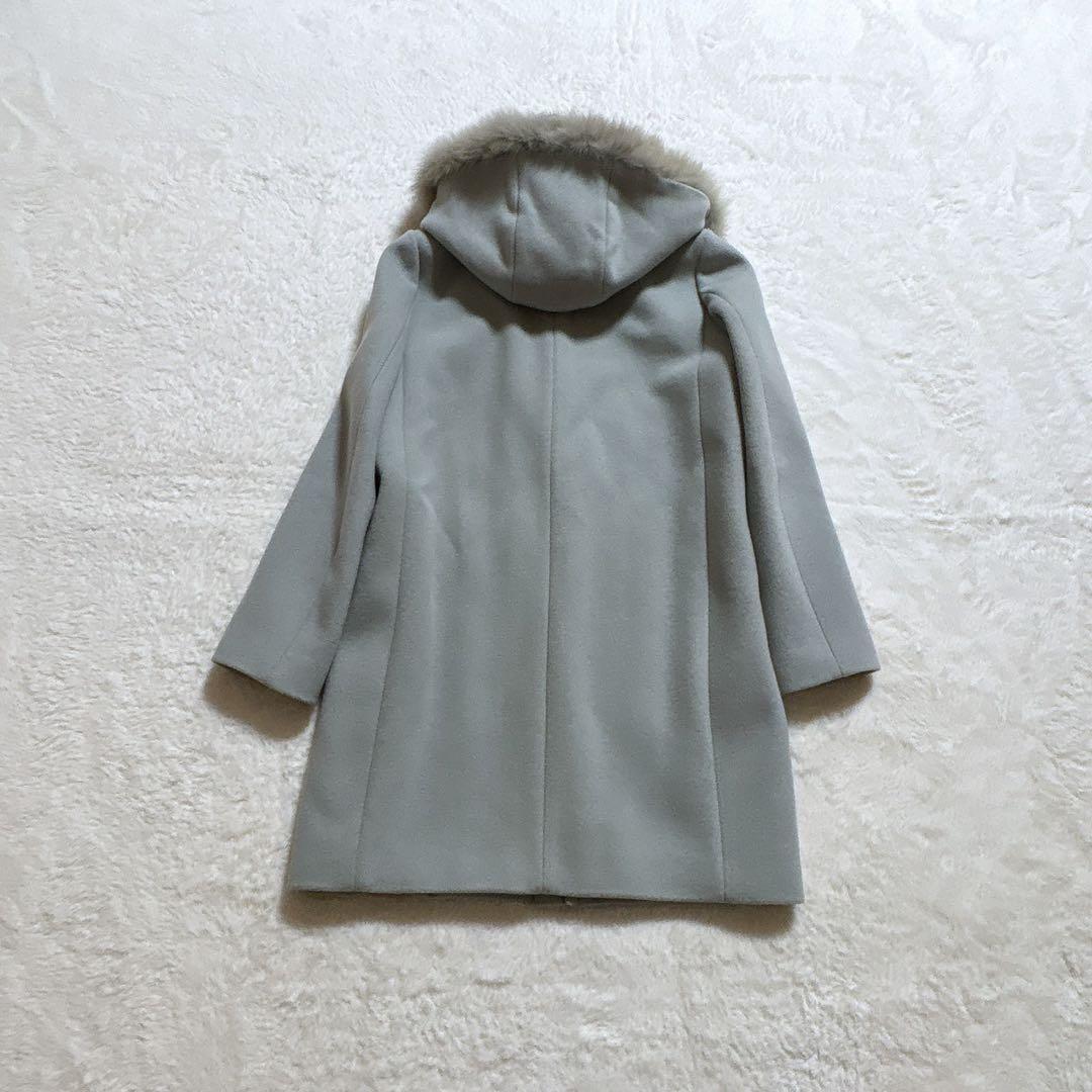 美品 INDIVIノーカラー2wayウールフォックスファーロングコートフーデット
