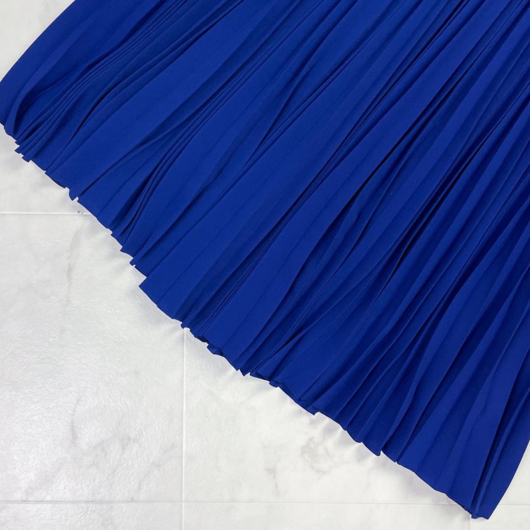 美品 AKRIS フレアプリーツスカート ロイヤルブルー サイズ38*LD293