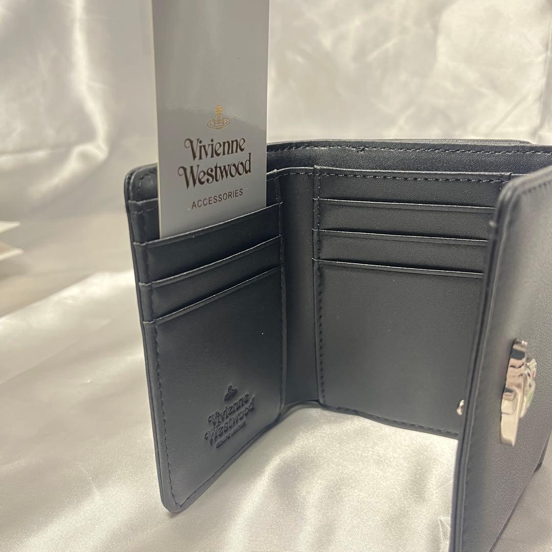 新品 Vivienne Westwood黒 ブラック 銀色オーブ 三つ折り財布