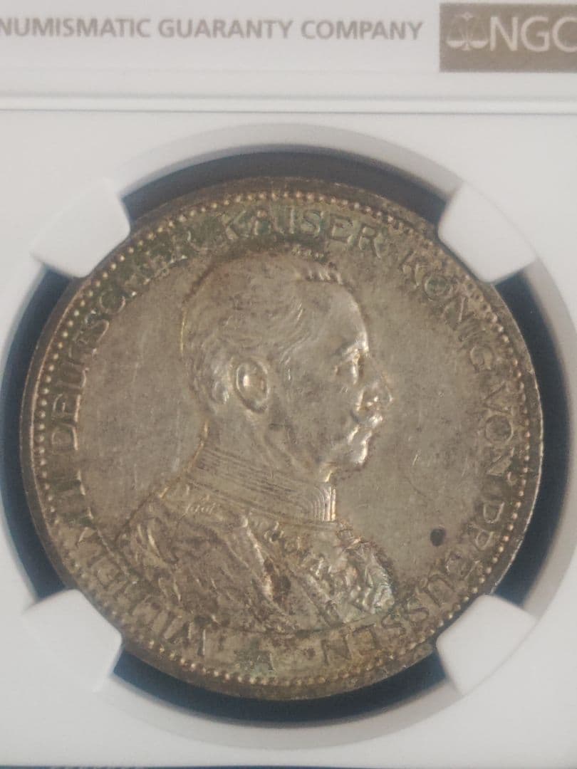 1913年 独 プロイセン 5マルク銀貨、NGC社 AU Details