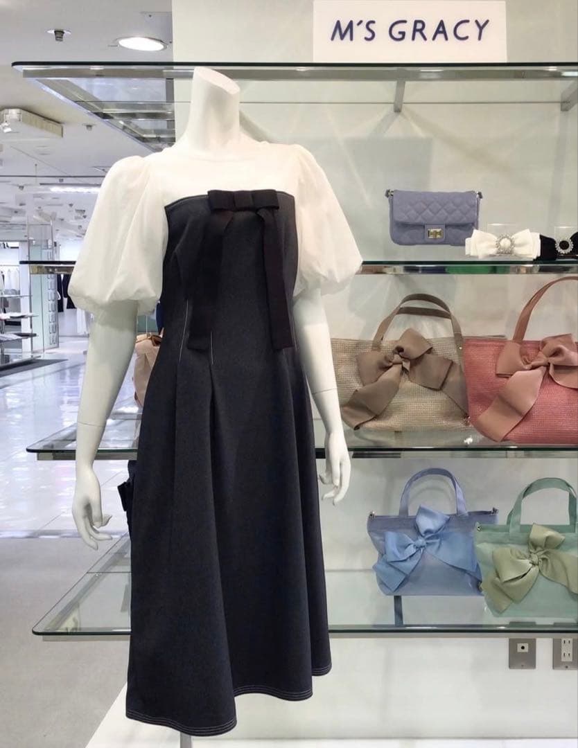 美品 M’S GRACY インスタ掲載 バイカラー ワンピース38 上品 フレア