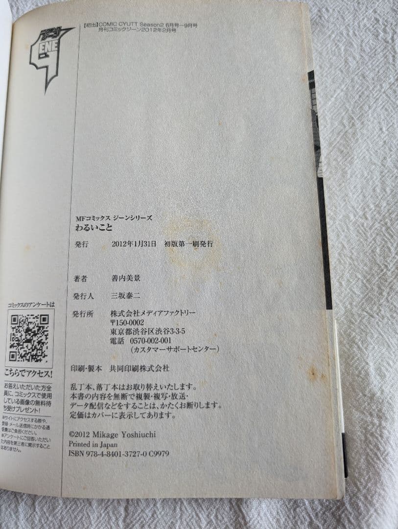 わるいこと　書店特典ペーパー　帯付き　初版　善内美景