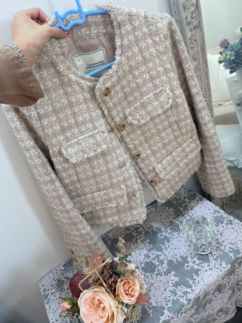 美品herlipto Wool-Blend Fancy Tweed Jacket