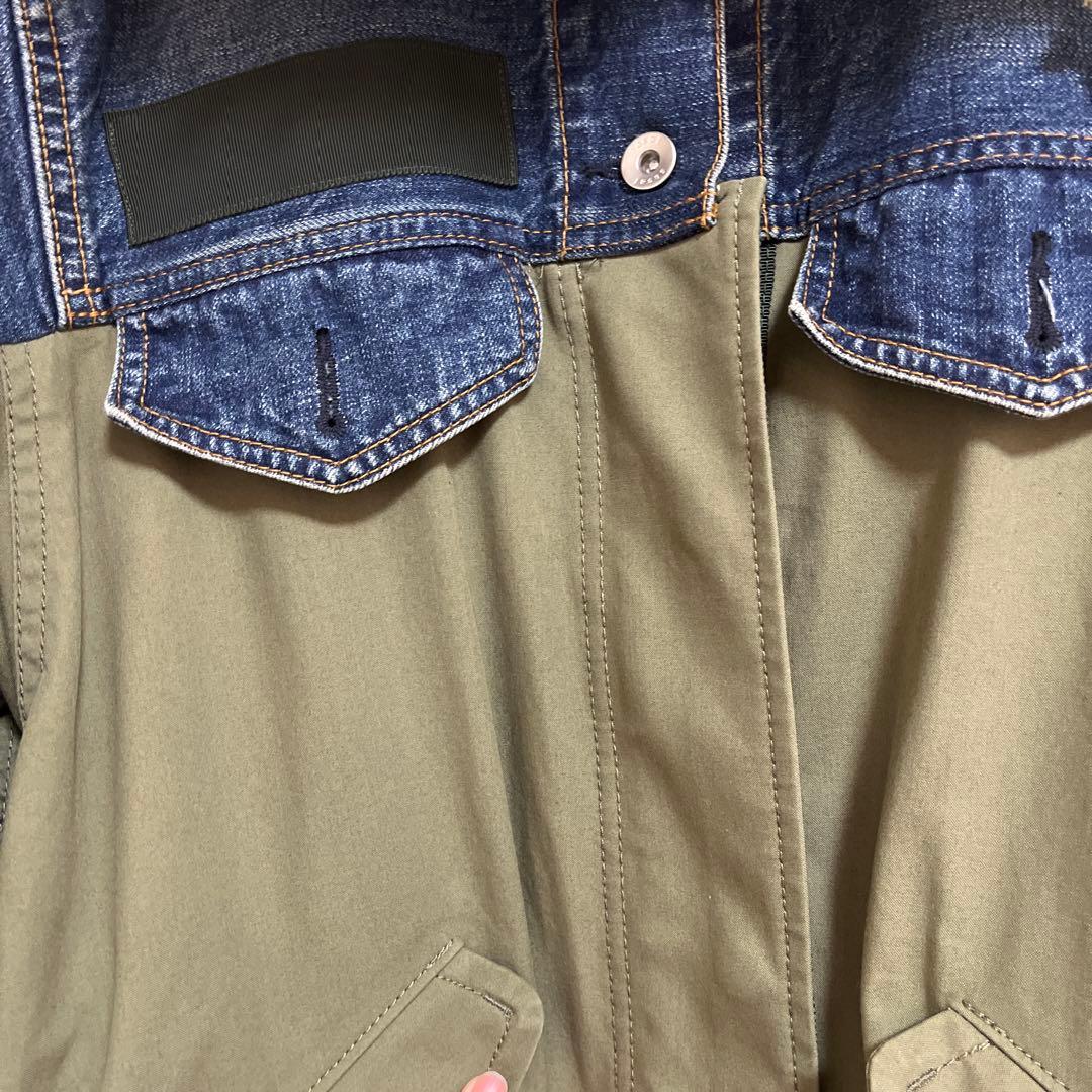 sacai デニムモッズコート フード付き
