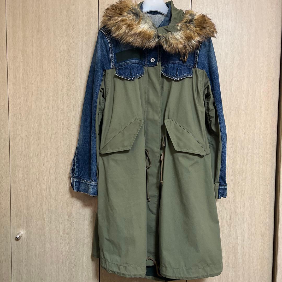 sacai デニムモッズコート フード付き