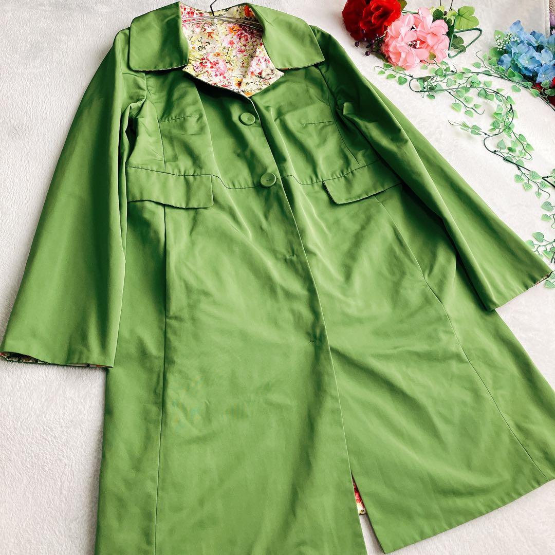 【美品】トゥービーシック★リバーシブル ステンカラーコート 花柄 総柄 Aライン