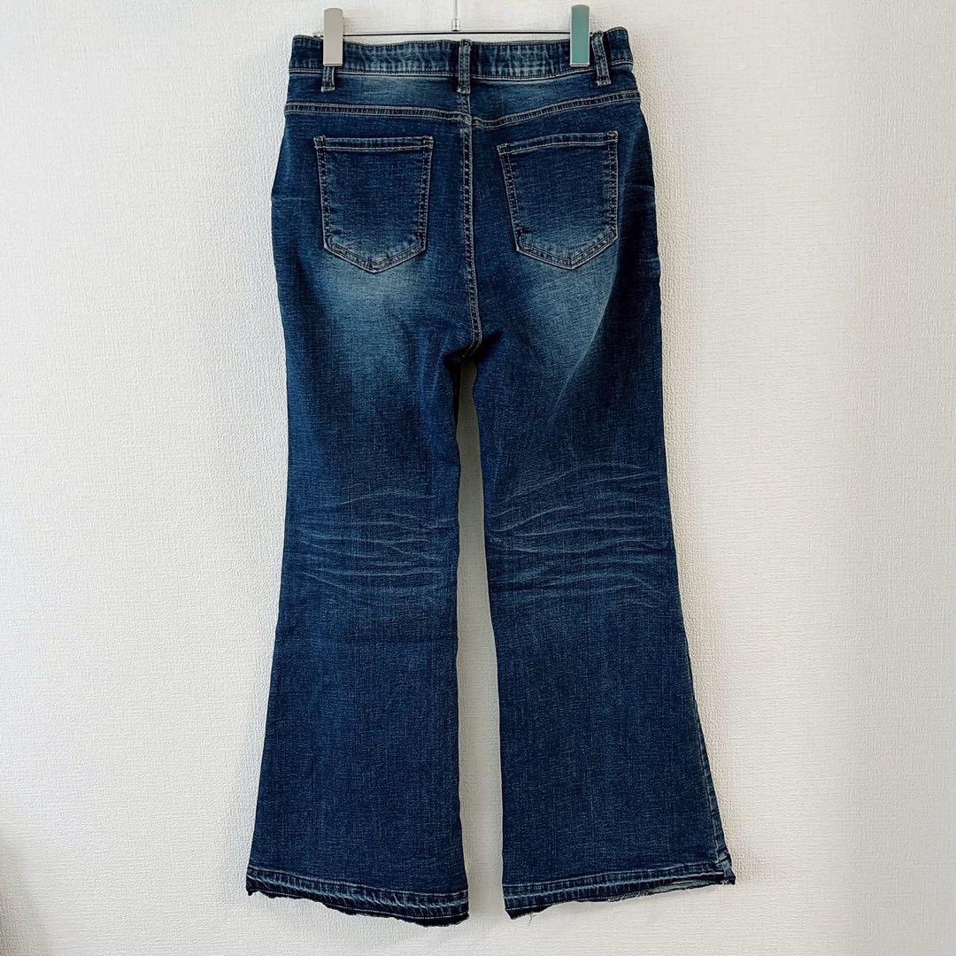 O.W 大人カジュアル デイリー 着回し抜群 サイドフリンジ デニムパンツ L