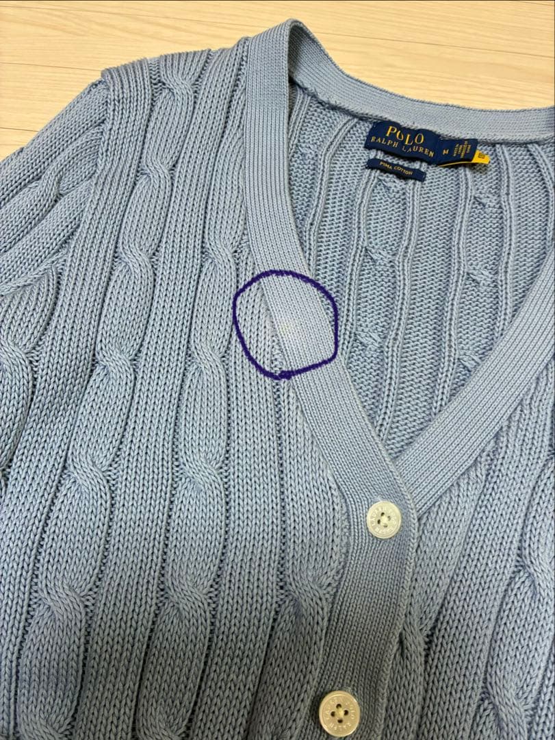ポロラルフローレンケーブルニットカーディガン 現行　QRコード　ポニー刺繍　M