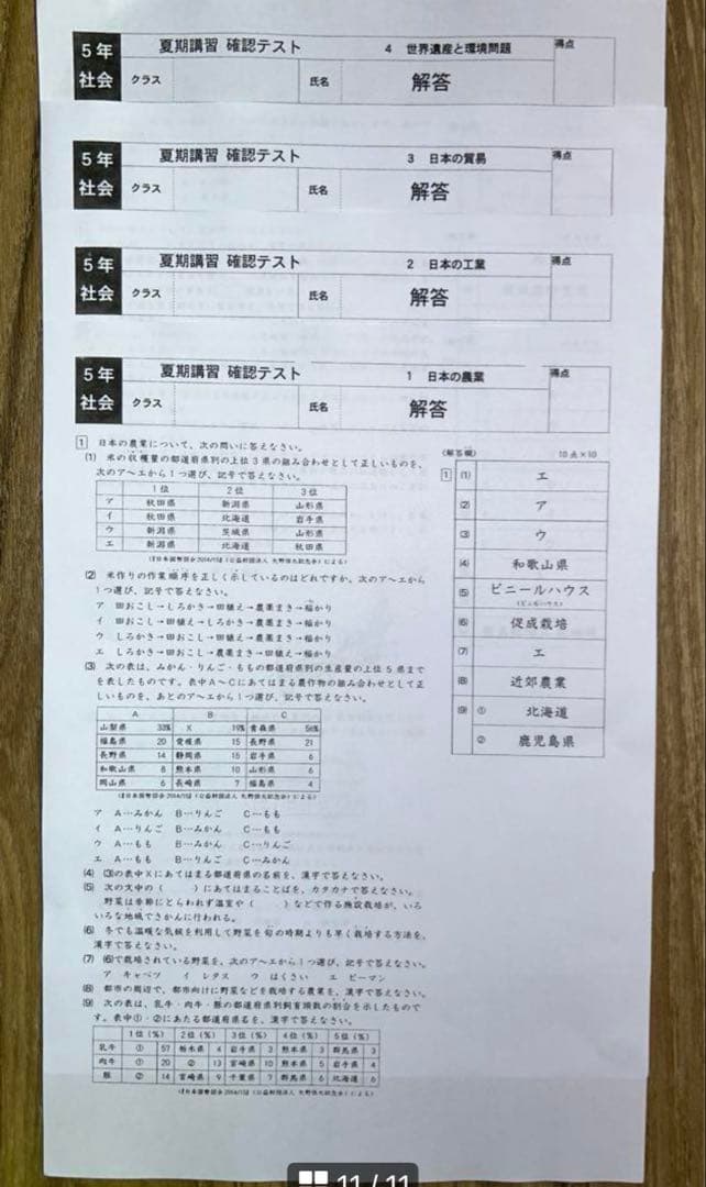 能開センター　2023年度　小学5年　夏期講習確認、最終日、夏特訓テスト