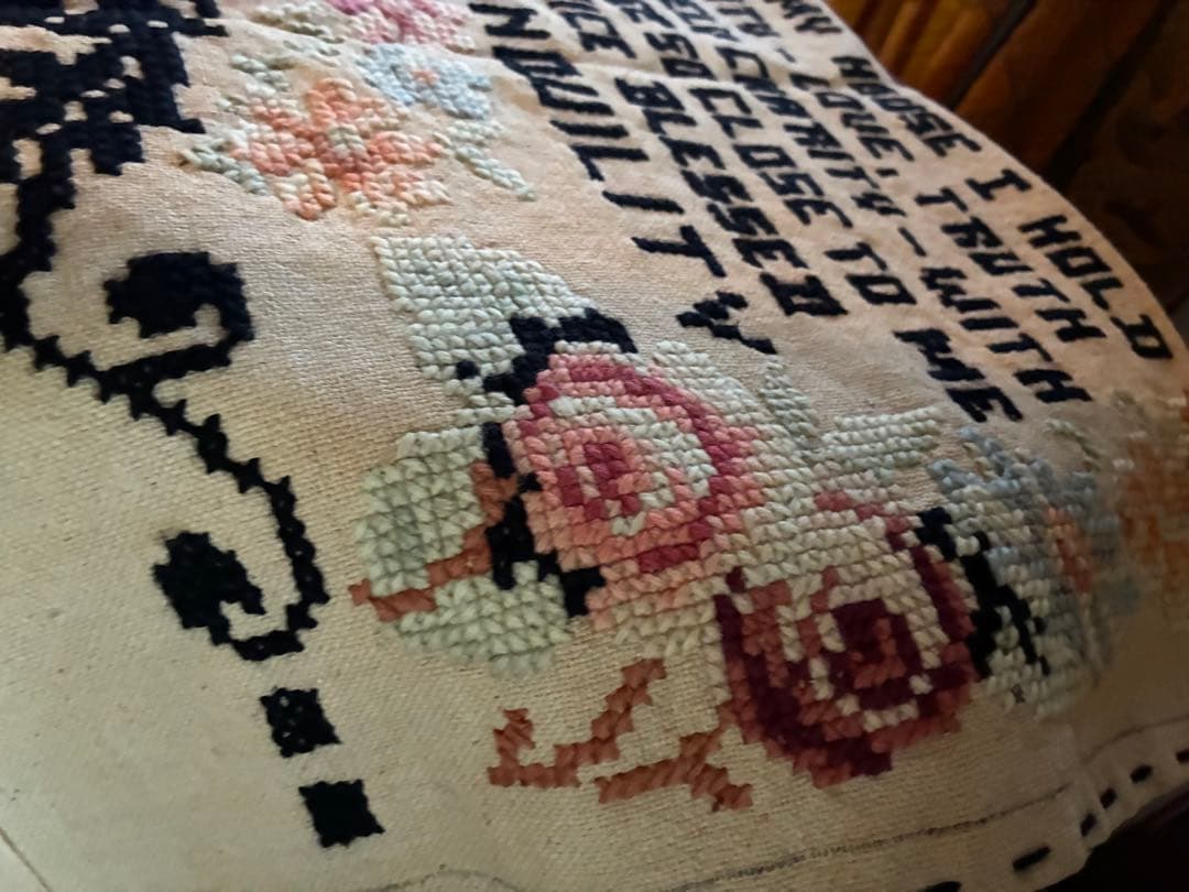 アンティーク　大きな　サンプラー　クロスステッチ　刺繍　インテリア　100年