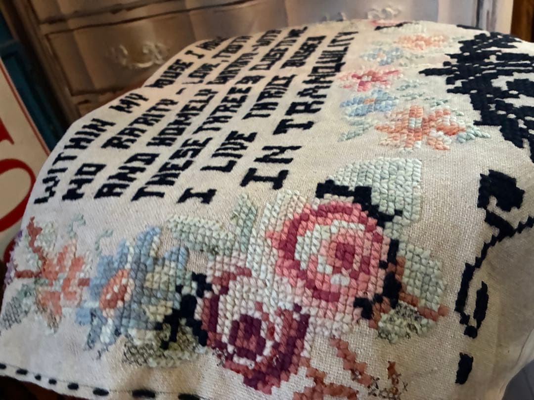 アンティーク　大きな　サンプラー　クロスステッチ　刺繍　インテリア　100年