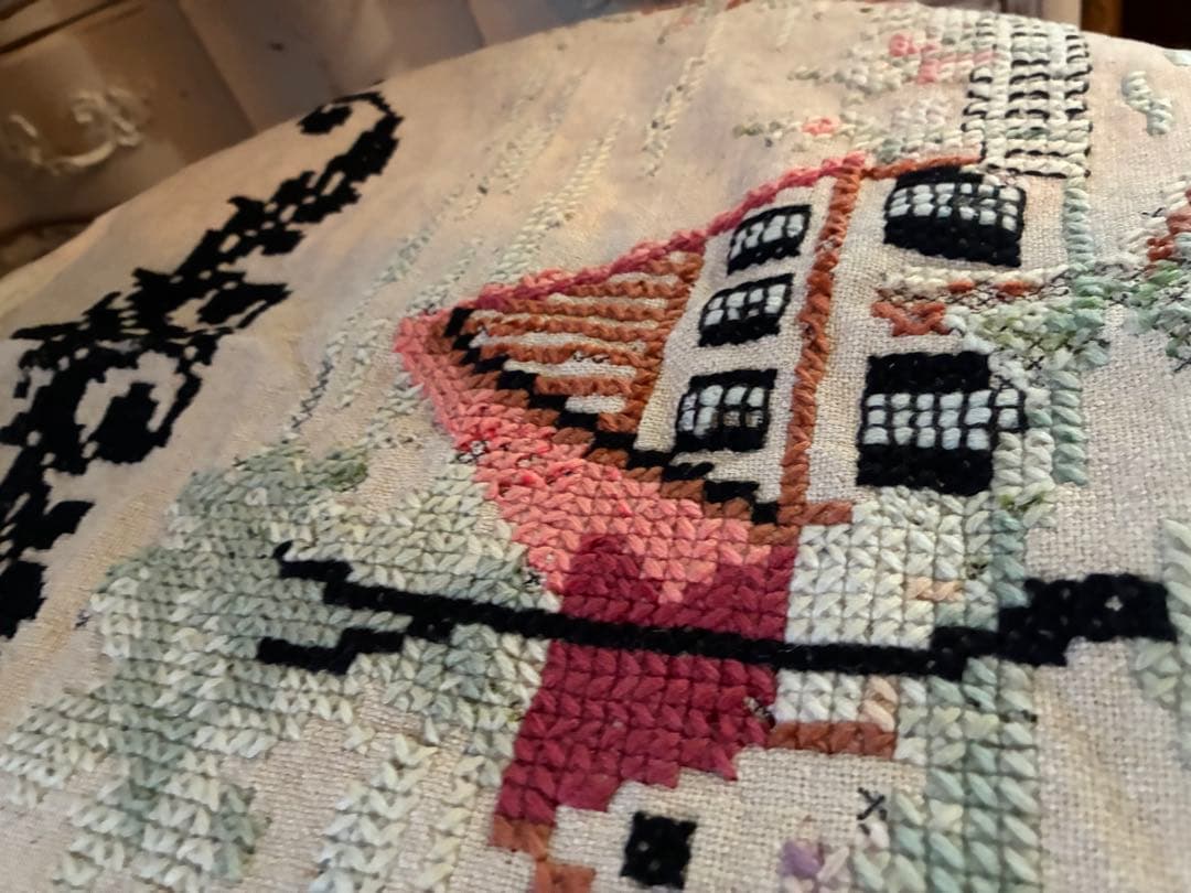 アンティーク　大きな　サンプラー　クロスステッチ　刺繍　インテリア　100年