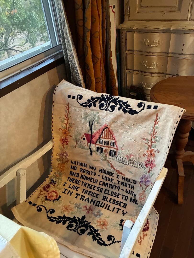 アンティーク　大きな　サンプラー　クロスステッチ　刺繍　インテリア　100年