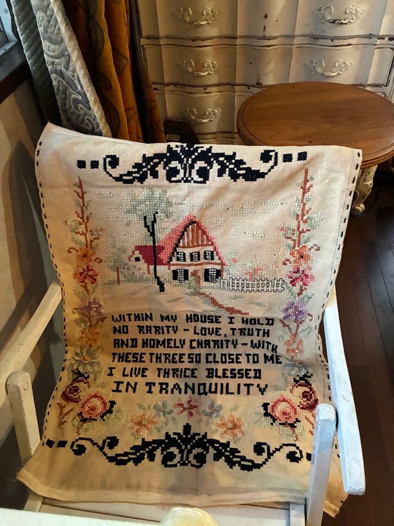 アンティーク　大きな　サンプラー　クロスステッチ　刺繍　インテリア　100年