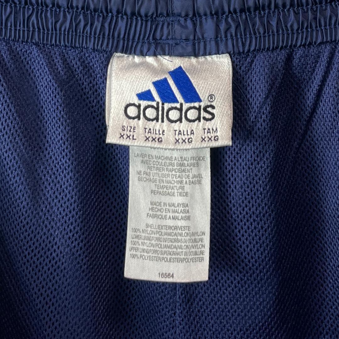 極太 人気 90s-00s アディダス ナイロンパンツ ライン ネイビー 2XL