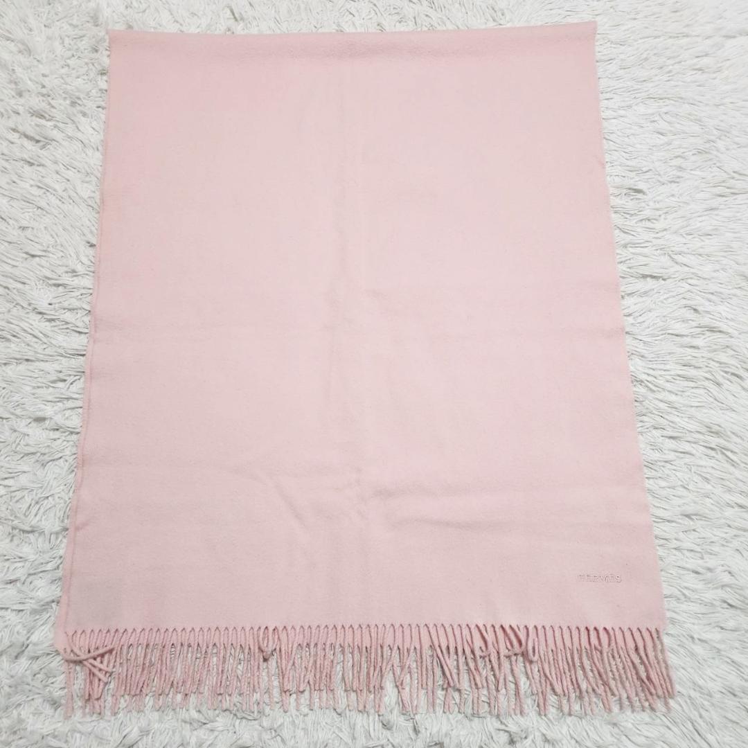 エルメス カシミヤ100％ 大判マフラー 70×185cm 刺繍ロゴ フリンジ