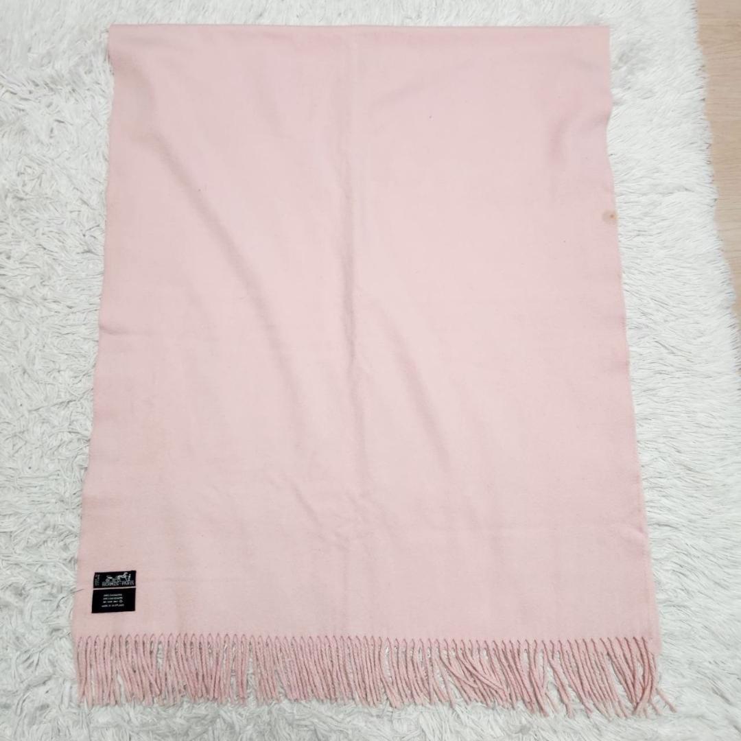 エルメス カシミヤ100％ 大判マフラー 70×185cm 刺繍ロゴ フリンジ
