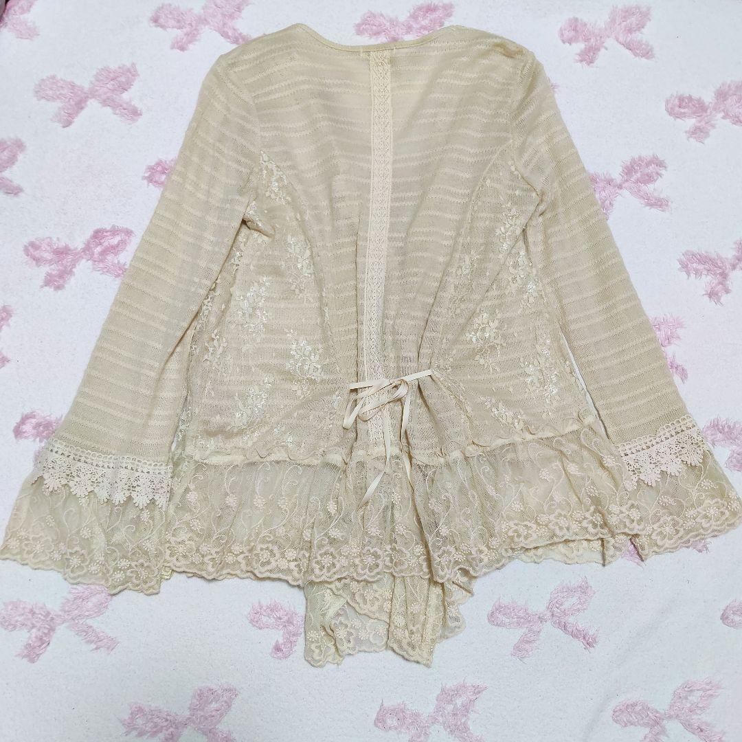 axes femme 森ガール ベージュ レース付き 長袖カーディガン 姫カジ