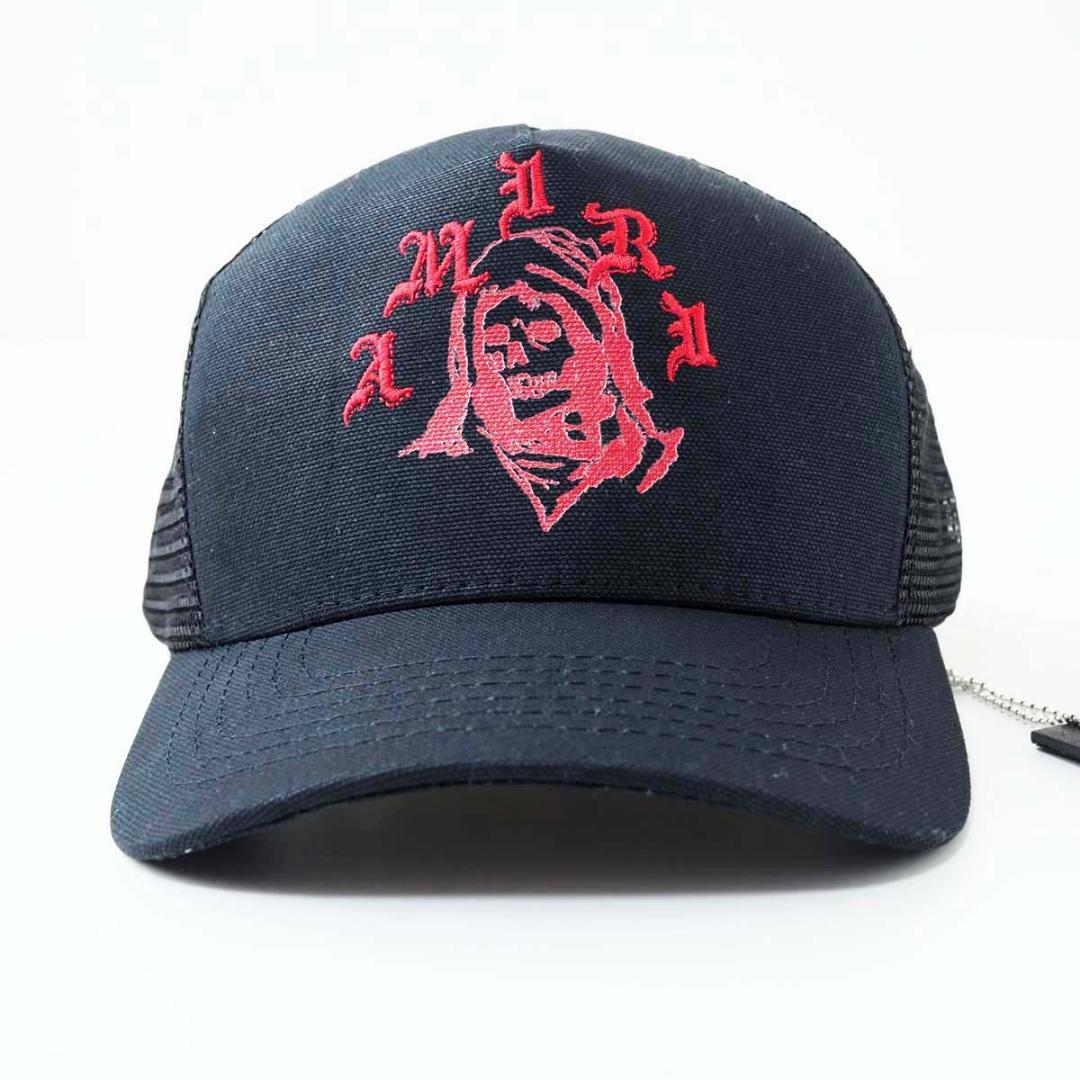 新品 AMIRI Grim Reaper 刺繍 トラッカー キャップ ブラック