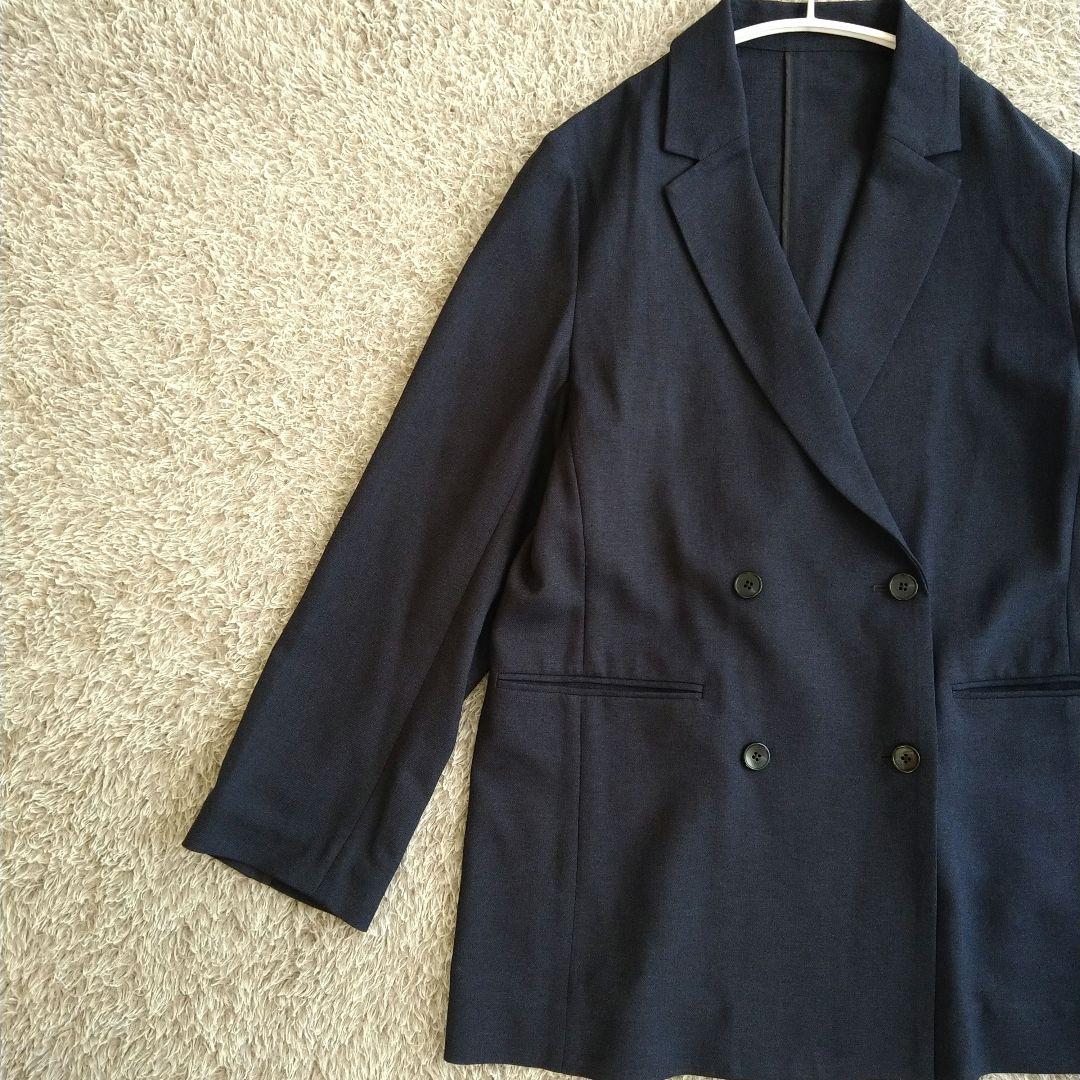 スローブイエナ SLOBE IENA リネンライクダブルブレストジャケット 紺