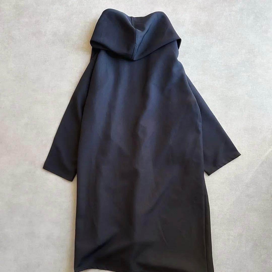 美品▲ミズイロインド//フードガウンコート ▲ネイビー紺色