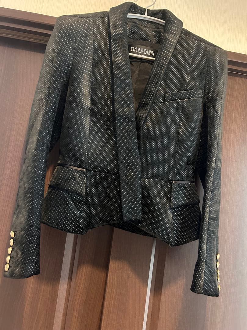 BALMAIN ベルベット　ドットテーラードジャケット ブラック　36