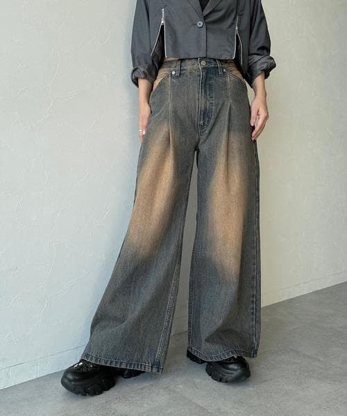 【美品】HARE　アソートカコウデニムパンツ　オレンジ　ワイド　ジーンズ